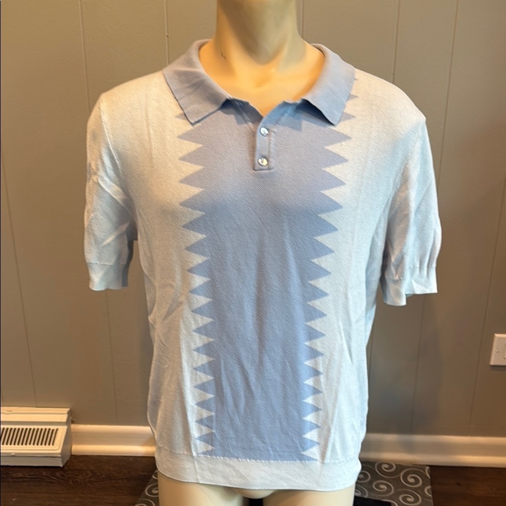 Truth Men’s Large Knit Blue Polo with Geometric Design